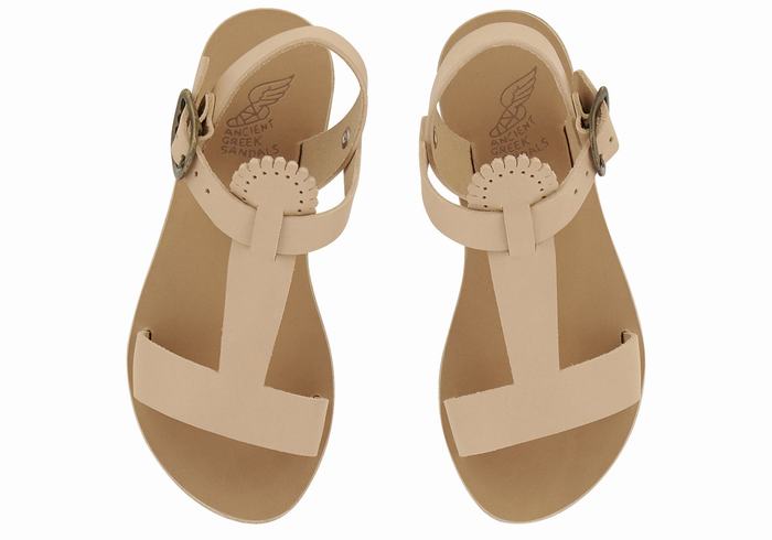 Kids' Ancient Greek Sandals Little Amber Soft Flat Sandals Beige | USJ1766RX