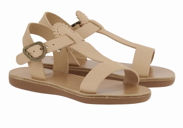 Kids' Ancient Greek Sandals Little Amber Soft Flat Sandals Beige | USJ1766RX