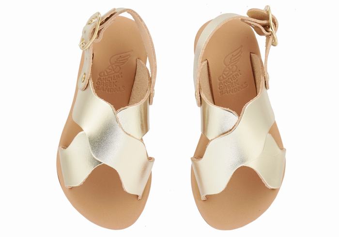 Kids' Ancient Greek Sandals Little Atokos Soft Casual Sandals Gold White | DLB5577WD