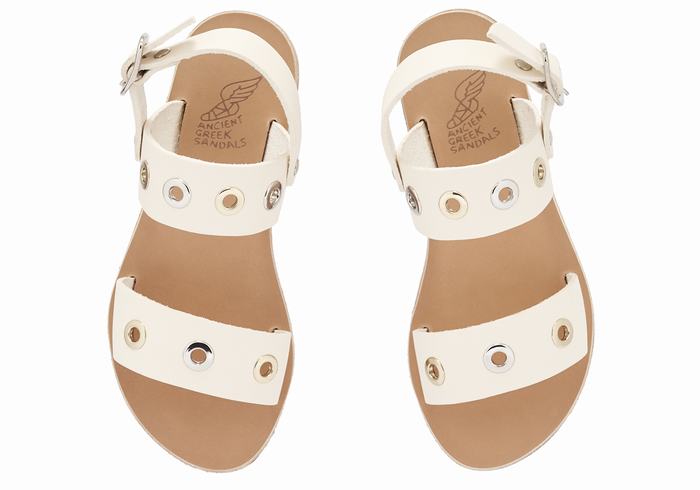 Kids' Ancient Greek Sandals Little Clio Eyelets Soft Casual Sandals White | PCT715YU