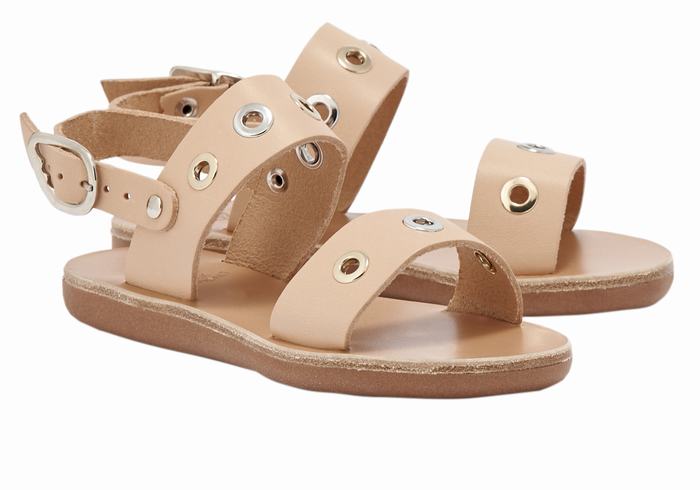 Kids' Ancient Greek Sandals Little Clio Eyelets Soft Casual Sandals Beige | ILZ2280DL