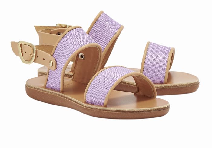 Kids' Ancient Greek Sandals Little Clio Rafia Soft Casual Sandals Purple Beige | IJJ9878GG