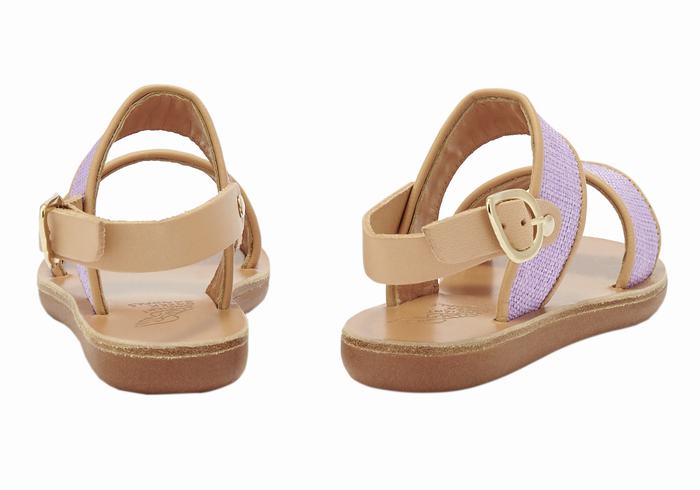 Kids' Ancient Greek Sandals Little Clio Rafia Soft Casual Sandals Purple Beige | IJJ9878GG