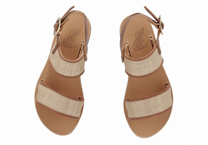 Kids' Ancient Greek Sandals Little Clio Rafia Soft Casual Sandals Beige Brown | UTG5234MX