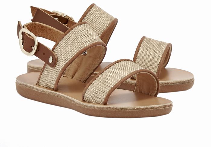 Kids' Ancient Greek Sandals Little Clio Rafia Soft Casual Sandals Beige Brown | UTG5234MX