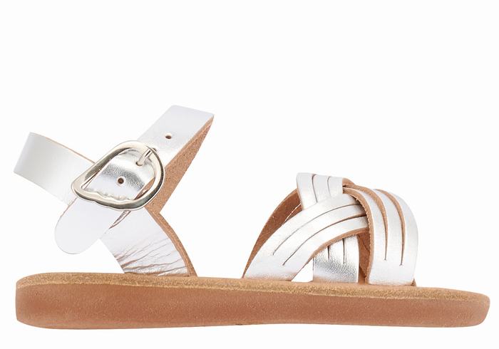 Kids\' Ancient Greek Sandals Little Electra Soft Flat Sandals Silver | OAR6975WA