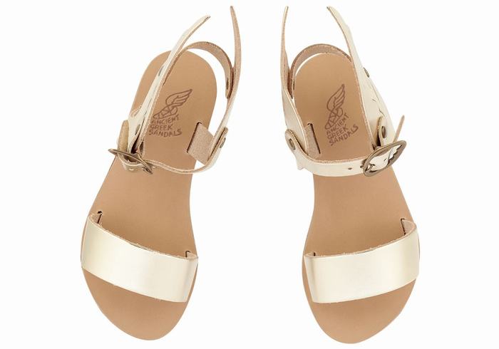 Kids' Ancient Greek Sandals Little Ikaria Soft Casual Sandals Gold White | OBU3312JY