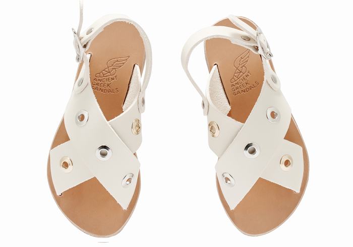 Kids' Ancient Greek Sandals Little Maria Eyelets Soft Casual Sandals White | FKD953JV