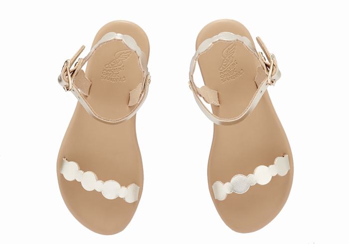 Kids' Ancient Greek Sandals Little Toxo Soft Flat Sandals Gold White | QGW7691CN