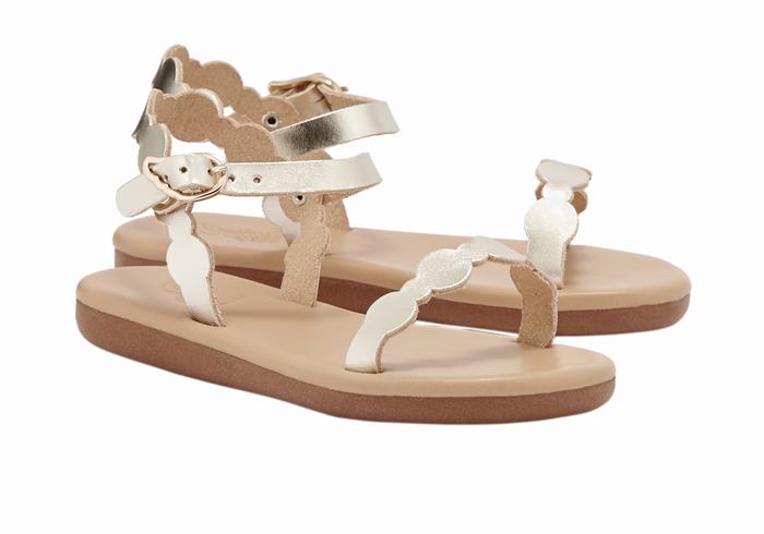 Kids' Ancient Greek Sandals Little Toxo Soft Flat Sandals Gold White | QGW7691CN