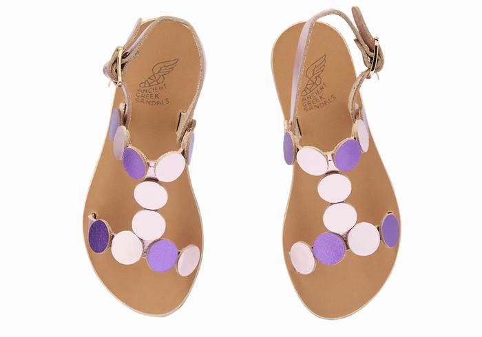 Kids' Ancient Greek Sandals Little Uranos Soft Flat Sandals Pink Purple | RNV5454PC