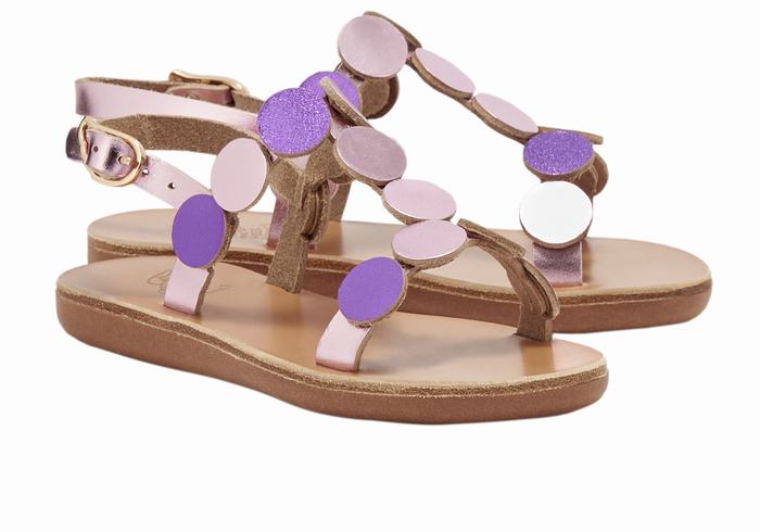 Kids' Ancient Greek Sandals Little Uranos Soft Flat Sandals Pink Purple | RNV5454PC