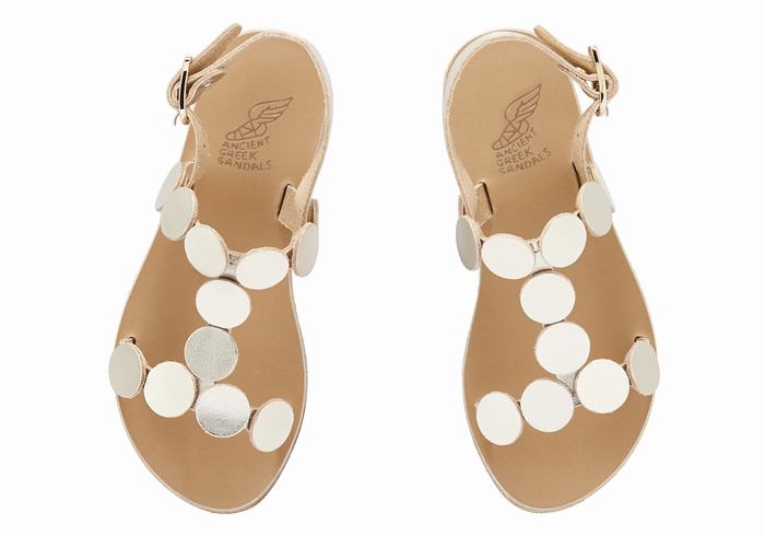 Kids' Ancient Greek Sandals Little Uranos Soft Flat Sandals Gold White | LTI575HW