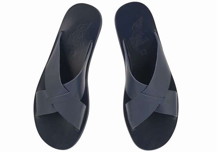 Men Ancient Greek Sandals Bios Slide Sandals Dark Blue | AQZ9759SW