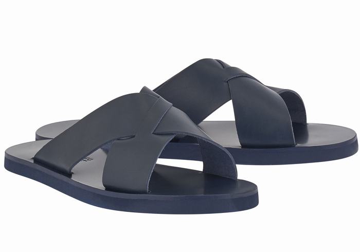 Men Ancient Greek Sandals Bios Slide Sandals Dark Blue | AQZ9759SW