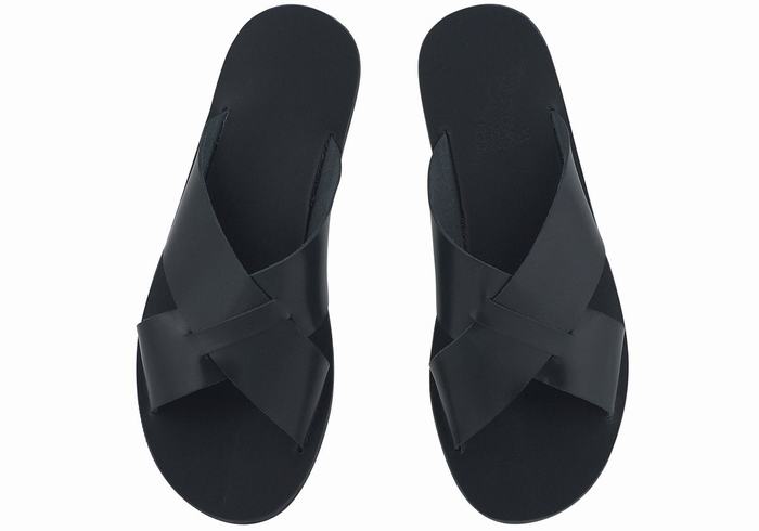 Men Ancient Greek Sandals Bios Slide Sandals Black | PUO8939ZX