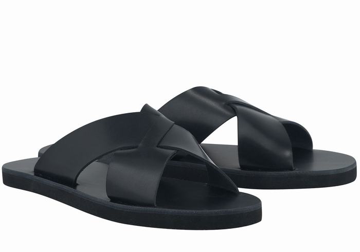 Men Ancient Greek Sandals Bios Slide Sandals Black | PUO8939ZX