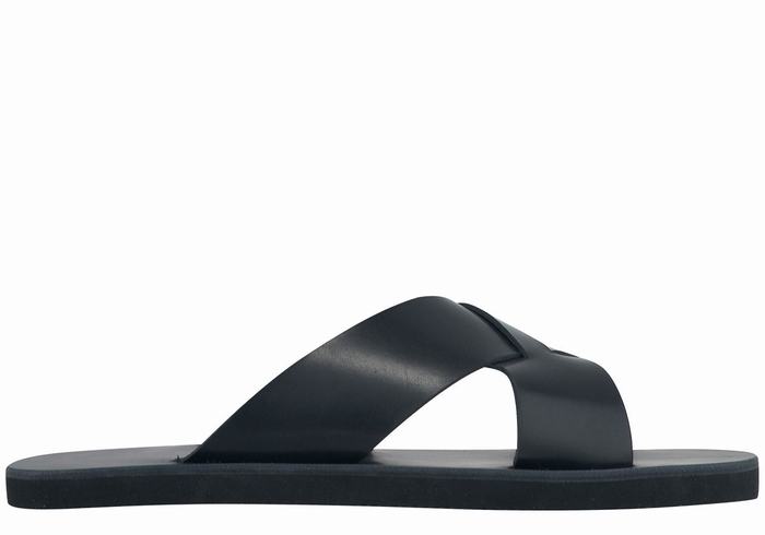 Men Ancient Greek Sandals Bios Slide Sandals Black | PUO8939ZX