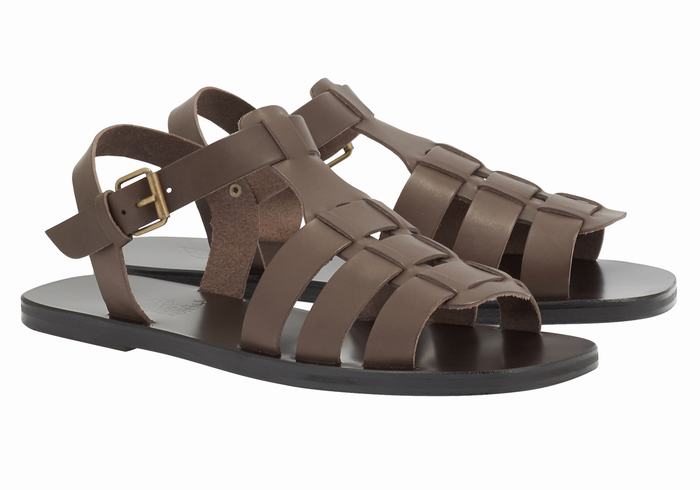 Men Ancient Greek Sandals Ektoras Leather Fisherman Sandals Chocolate | GDM9683VX