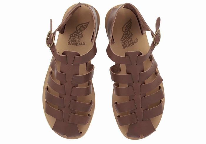 Men Ancient Greek Sandals Homer Leather Fisherman Sandals Coffee | INC6364GH