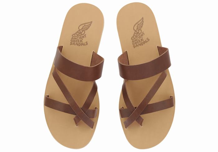 Men Ancient Greek Sandals Jason Leather Slide Sandals Coffee | INW3894MY