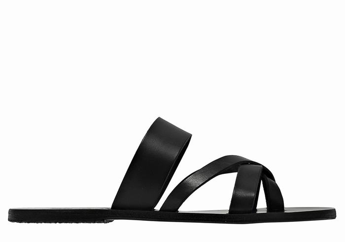 Men Ancient Greek Sandals Jason Leather Slide Sandals Black | KVZ8844PE