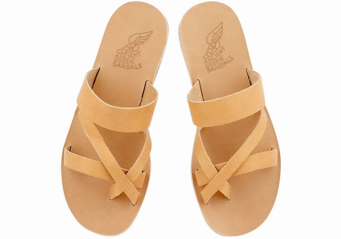 Men Ancient Greek Sandals Jason Leather Slide Sandals Beige | QSN4077II