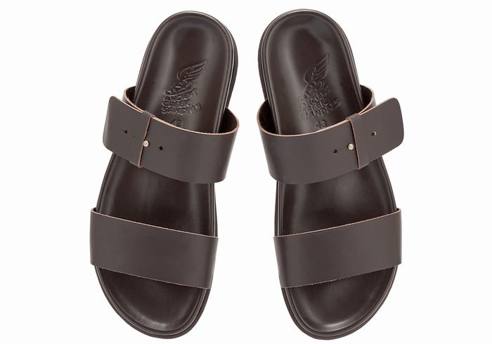 Men Ancient Greek Sandals Kimon Slide Sandals Chocolate | OKK1693OK