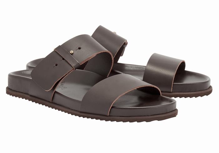 Men Ancient Greek Sandals Kimon Slide Sandals Chocolate | OKK1693OK