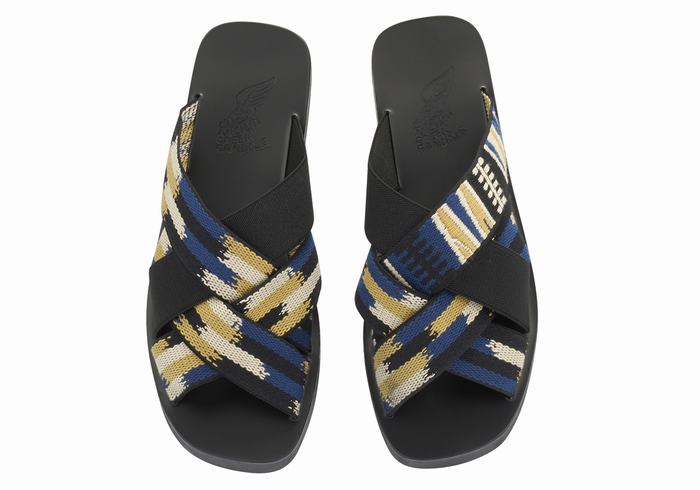 Men Ancient Greek Sandals Neoklis Slide Sandals Black Blue | DGH2510XK