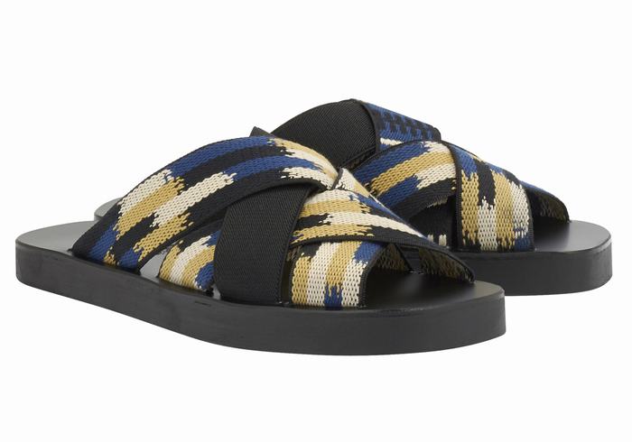 Men Ancient Greek Sandals Neoklis Slide Sandals Black Blue | DGH2510XK