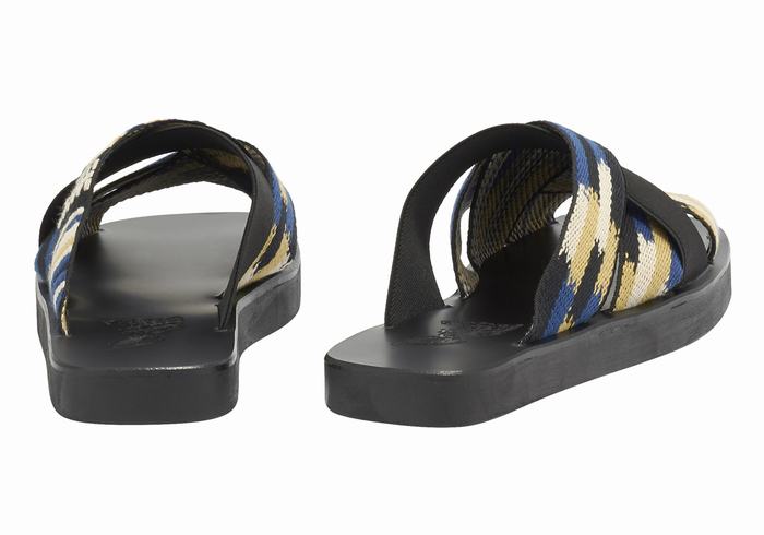 Men Ancient Greek Sandals Neoklis Slide Sandals Black Blue | DGH2510XK