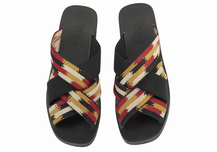 Men Ancient Greek Sandals Neoklis Slide Sandals Black Red | YUT9497YT