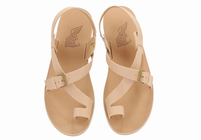 Men Ancient Greek Sandals Paris Leather Toe-Post Sandals Beige | UEL5132GO