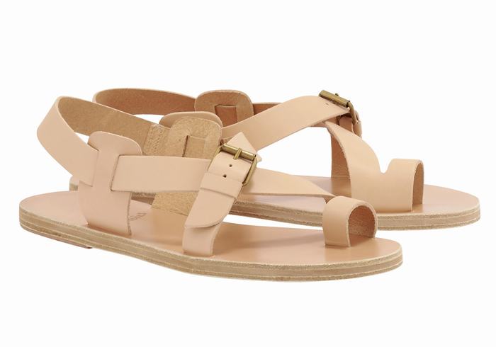 Men Ancient Greek Sandals Paris Leather Toe-Post Sandals Beige | UEL5132GO