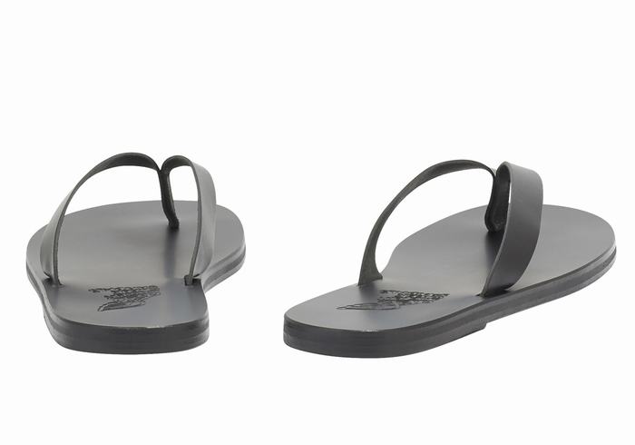 Men Ancient Greek Sandals Solon Leather Flip Flops Black | GVJ4590CL