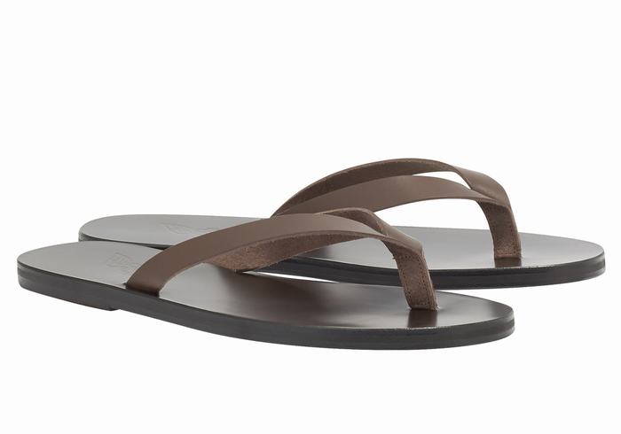 Men Ancient Greek Sandals Solon Leather Flip Flops Chocolate | WWI9973AJ