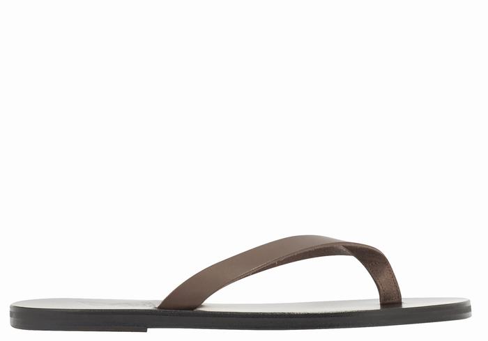 Men Ancient Greek Sandals Solon Leather Flip Flops Chocolate | WWI9973AJ