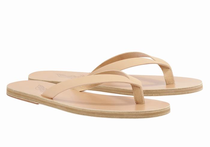 Men Ancient Greek Sandals Solon Leather Flip Flops Beige | SIB1190WL