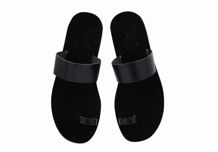 Men Ancient Greek Sandals Thalos Leather Toe-Post Sandals Black | CJZ5656PS