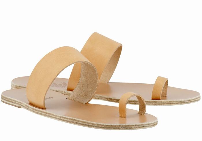 Men Ancient Greek Sandals Thalos Leather Toe-Post Sandals Beige | QTH9774SI