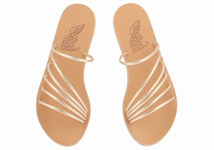 Women Ancient Greek Sandals Adriani Slide Sandals Gold White | OVT8191XM