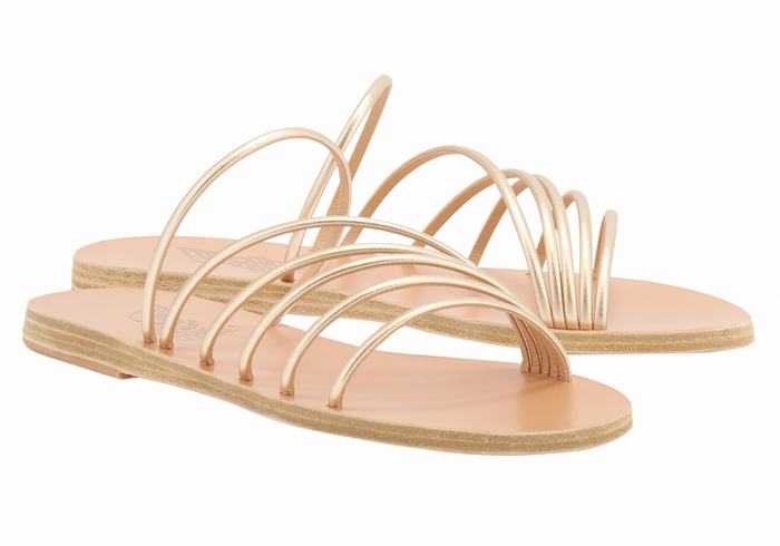 Women Ancient Greek Sandals Adriani Slide Sandals Gold White | OVT8191XM