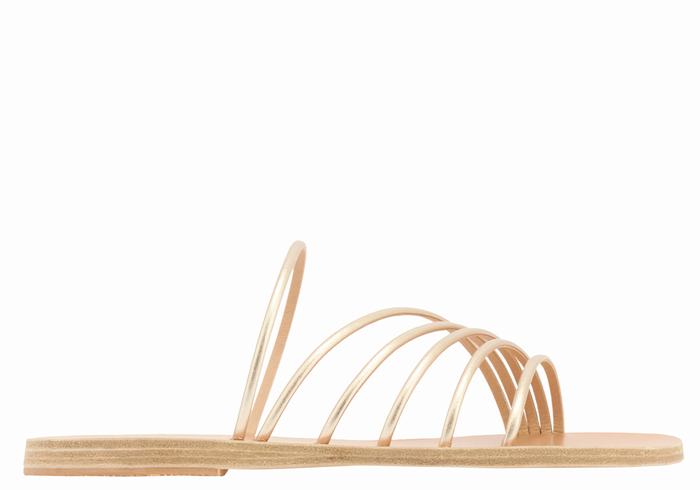 Women Ancient Greek Sandals Adriani Slide Sandals Gold White | OVT8191XM