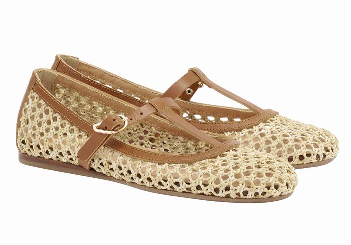 Women Ancient Greek Sandals Aerati Ballerina Beige Brown | SKL7523TC