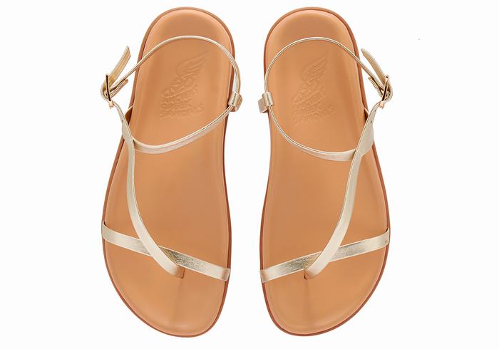 Women Ancient Greek Sandals Aimilia Back-Strap Sandals Gold White | LGU3233PB