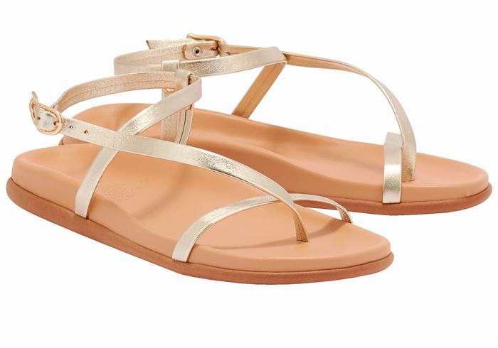 Women Ancient Greek Sandals Aimilia Back-Strap Sandals Gold White | LGU3233PB