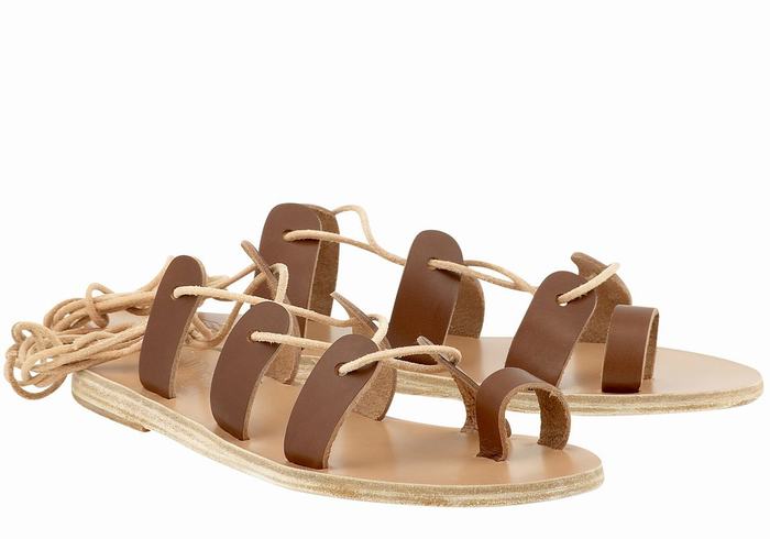 Women Ancient Greek Sandals Alcyone Leather Gladiator Sandals Dark Brown | OXP4117LS