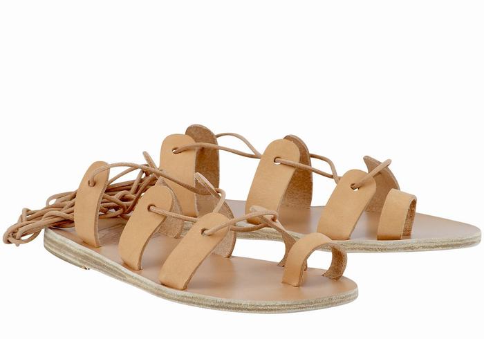 Women Ancient Greek Sandals Alcyone Leather Gladiator Sandals Beige | ZRB5249LX