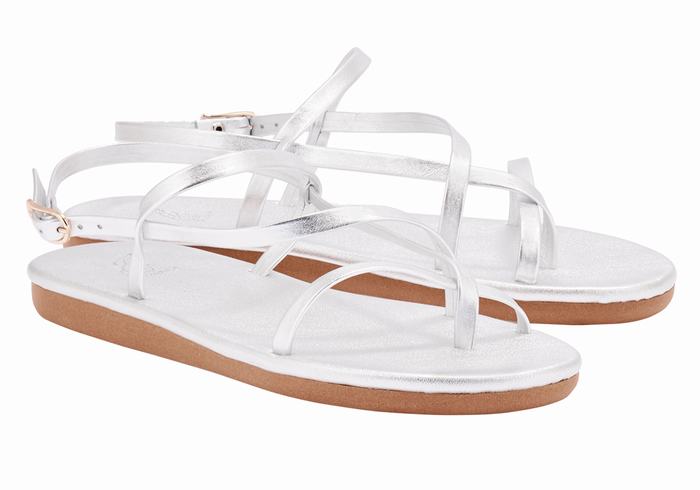 Women Ancient Greek Sandals Alethea Back-Strap Sandals Silver | NRR3112PY